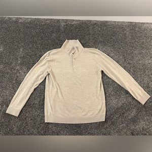 Everlane Men’s Medium Wool Knit Long-Sleeve Polo - Heather Beige/Oatmeal